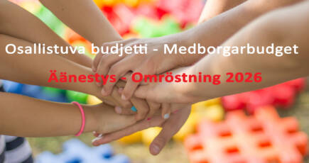 Händer på varanda med texten medborgarbudget - omröstning 2026