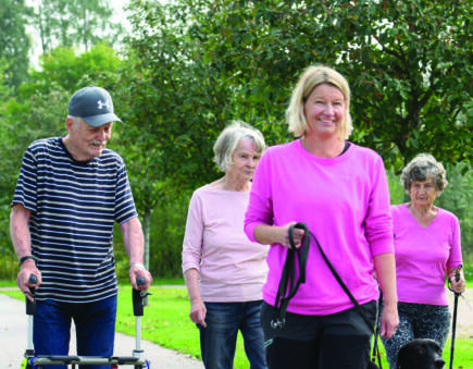 Älder människor ute i parken och gå