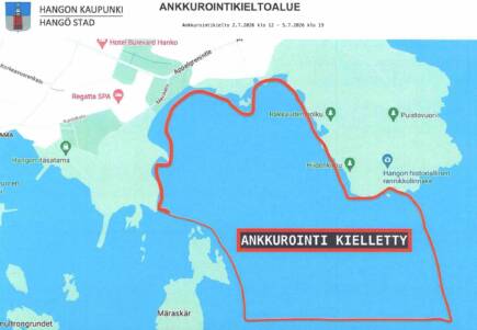 Karta över Östra hamnen där området för ankringsförbud har märkts med rött sträck