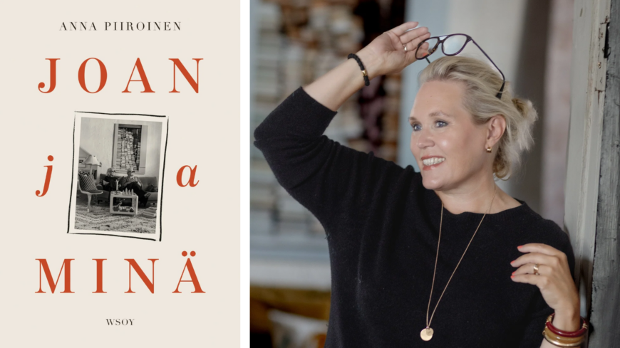 Kuvassa Anna Piiroinen sekä kirjan kansikuva